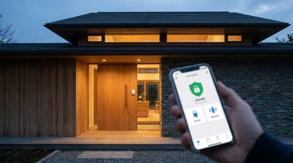 Maison protégée par une alarme sans fil pilotée depuis un smartphone