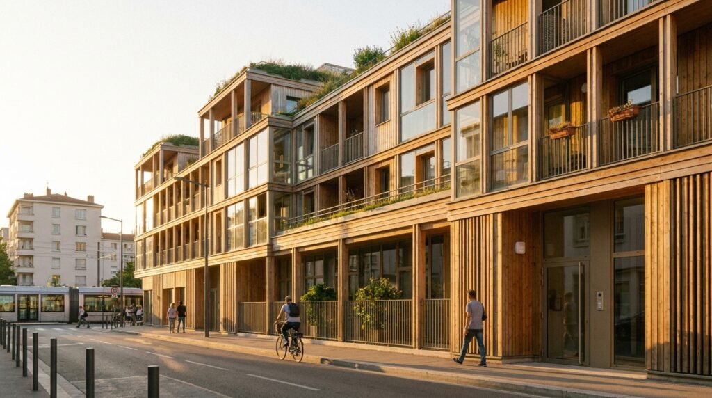 Façade d'immeuble résidentiel à Villeurbanne équipée d'un système d'alarme sans fil