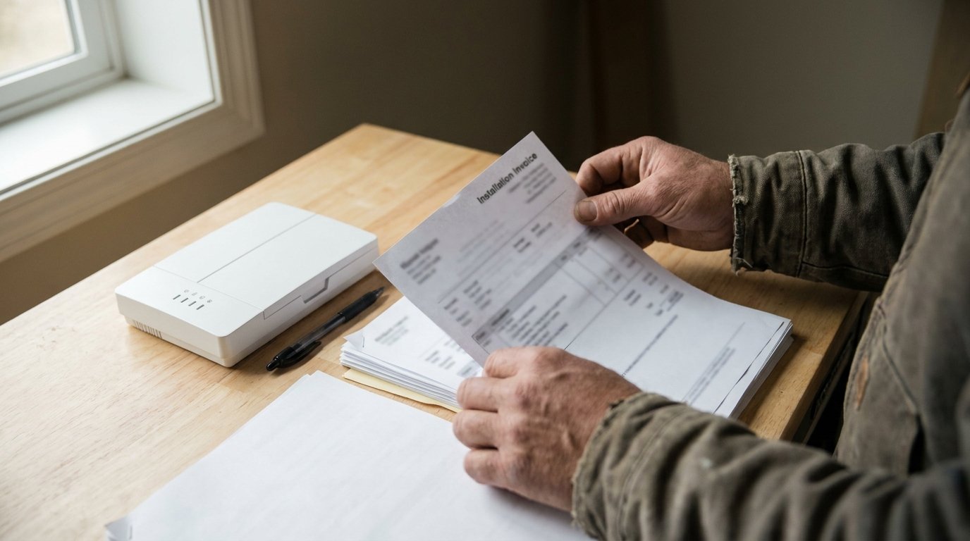 Documents d'installation et facture d'alarme préparés pour l'assureur habitation